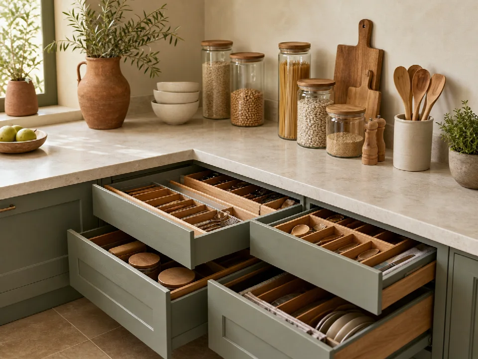 Cocina organizada con soluciones prácticas de almacenaje